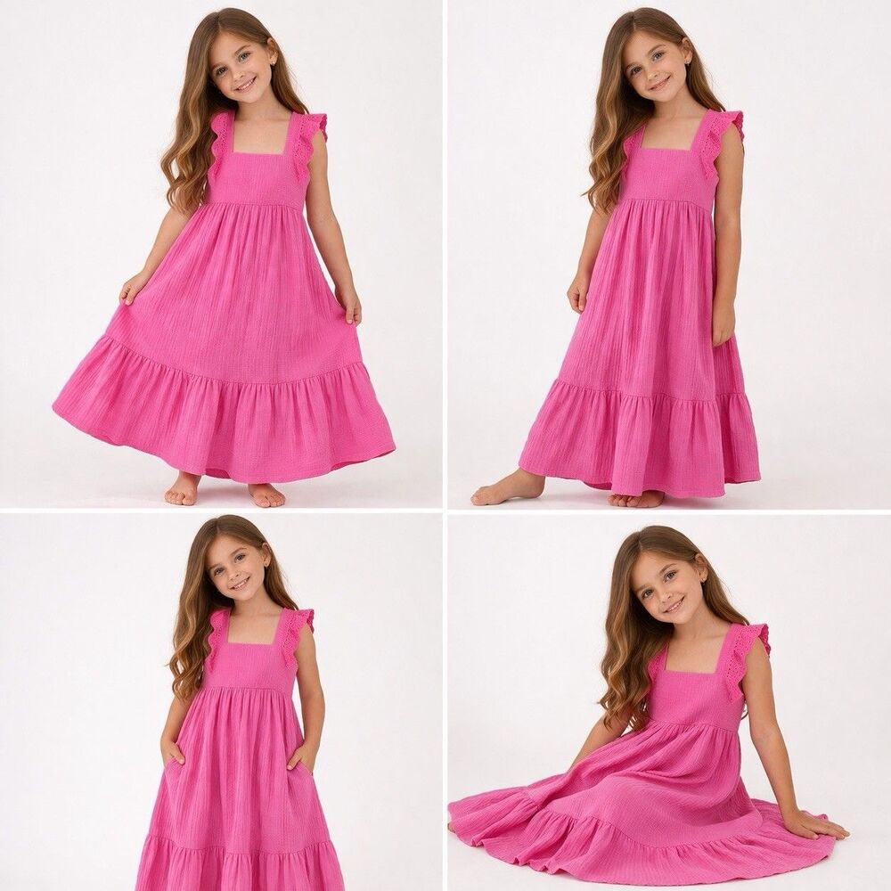 BTween Girls Bright Pink Maxi Dress Sleeveless Sundress Casual Summer Beach 7